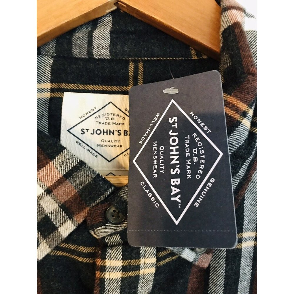 New St. John's Bay Plaid Flannel XL Long Sleeve Button Down Shirt Gray Brown - Picture 3 of 6